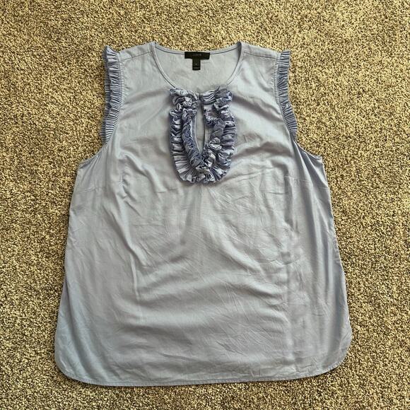 J. Crew periwinkle blue sleeveless ruffle front cotton top size 10 - Picture 5 of 11